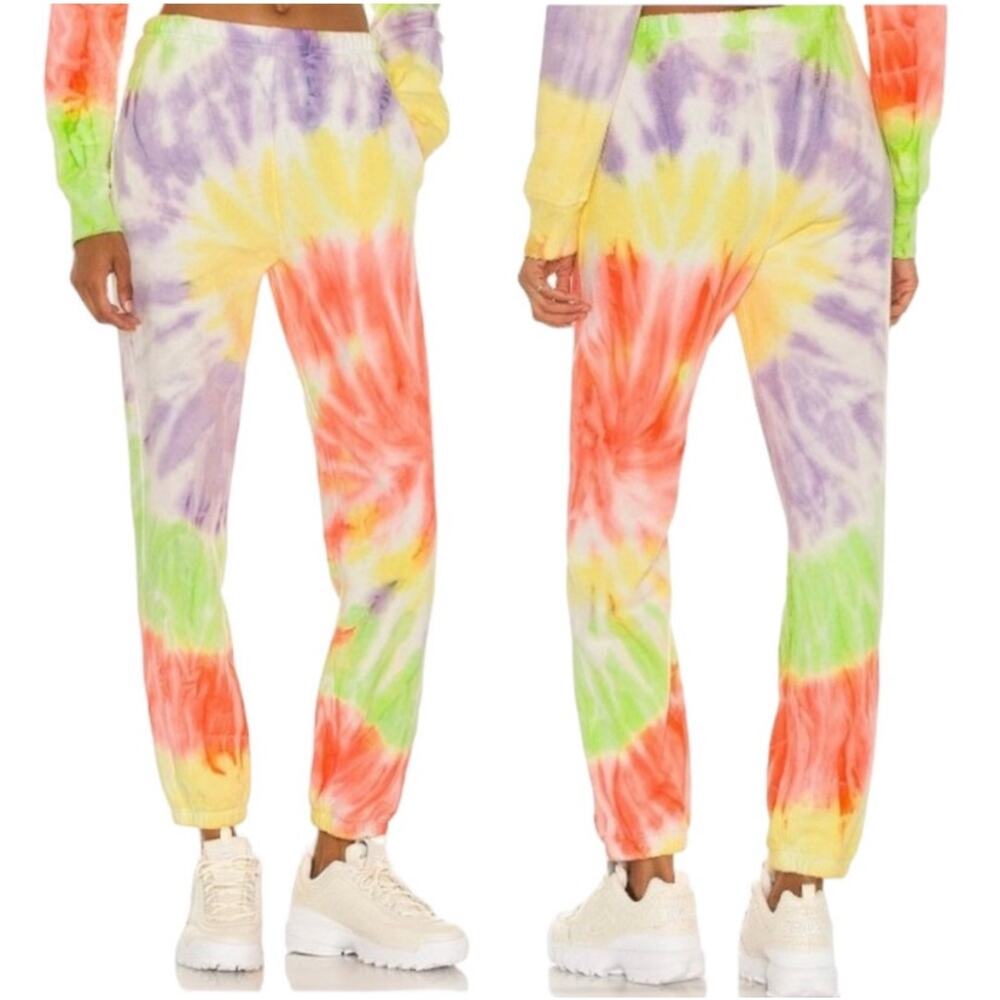 Re/Done x Hanes 2 Piece Raglan Neon Tie Dye Spiral Sweatshirt & Sweatpants M NEW - Picture 5 of 16